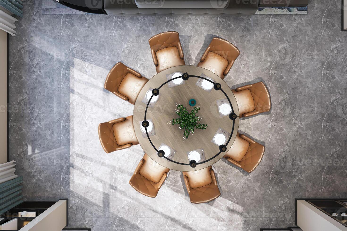Top view dining table 3D rendering for a modern and cozy lifestyle