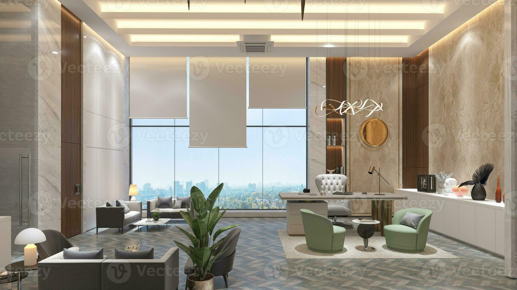 Luxury at its Finest Discovering the Glamorous office room Interior of Shopping City's Mall. 3D rendering photo