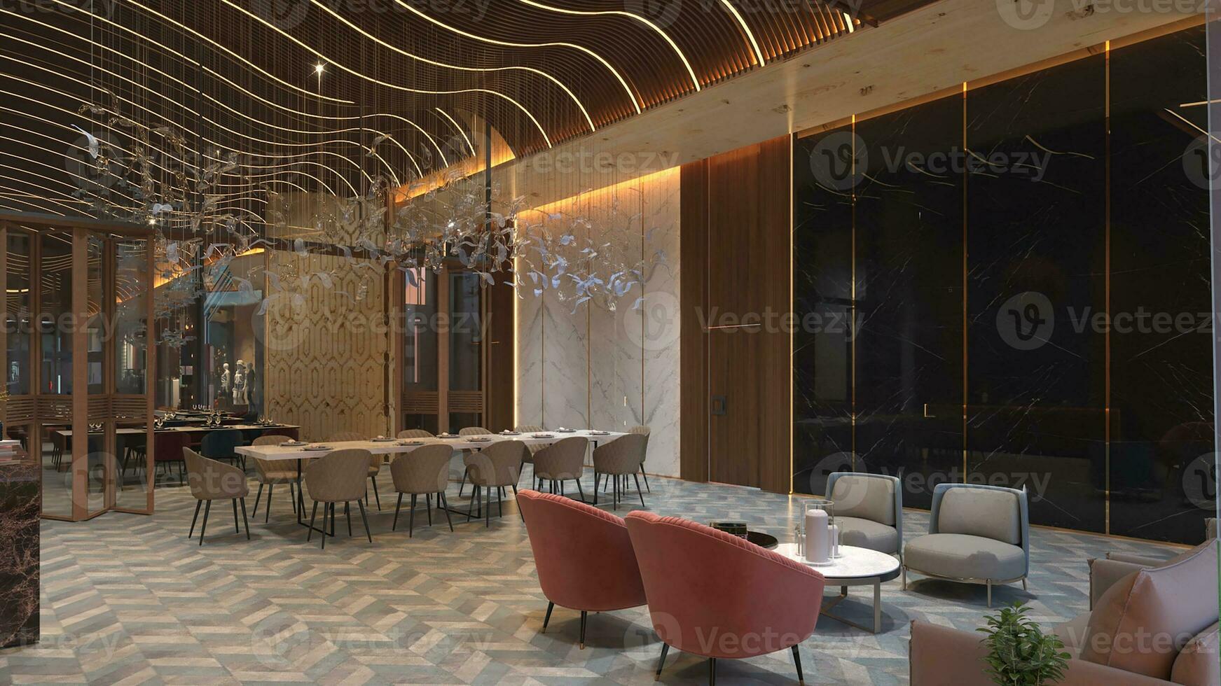 Modern Lobby in a shopping mall or a hall room reception interior design 3D rendering photo