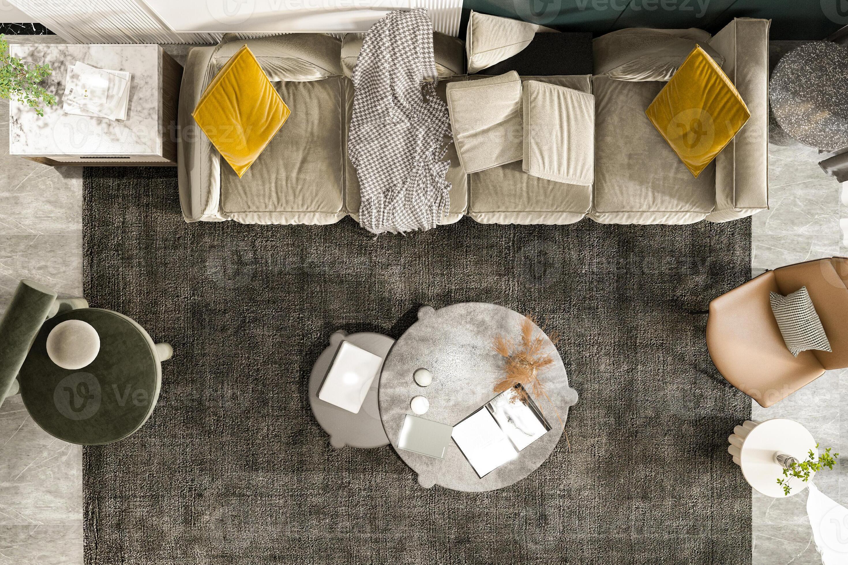 Modern Living room top view interior design luxury furniture and table