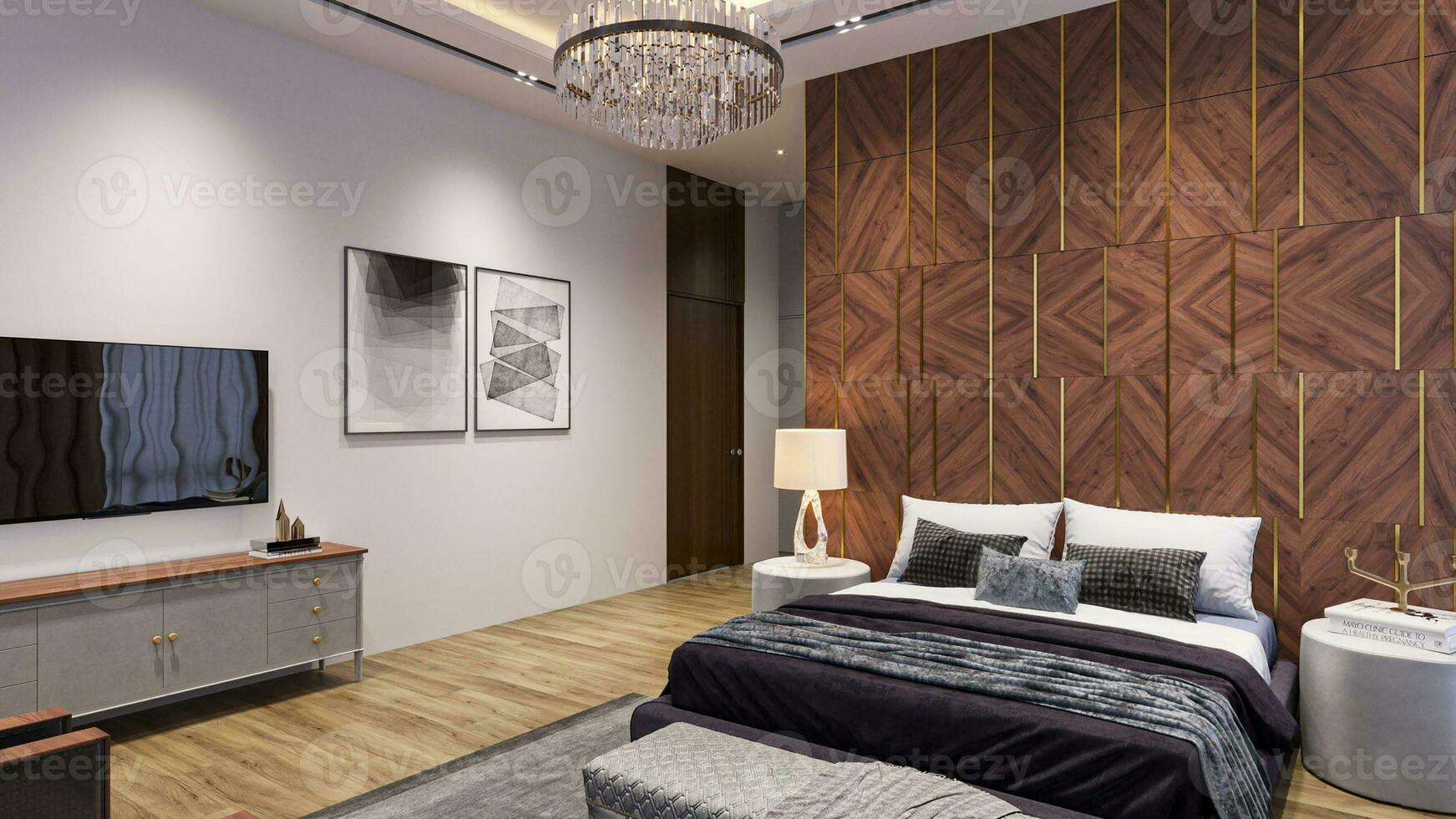 10 esencial elementos de un moderno dormitorio diseño lujo vivo con dormitorio mueble 3d representación foto