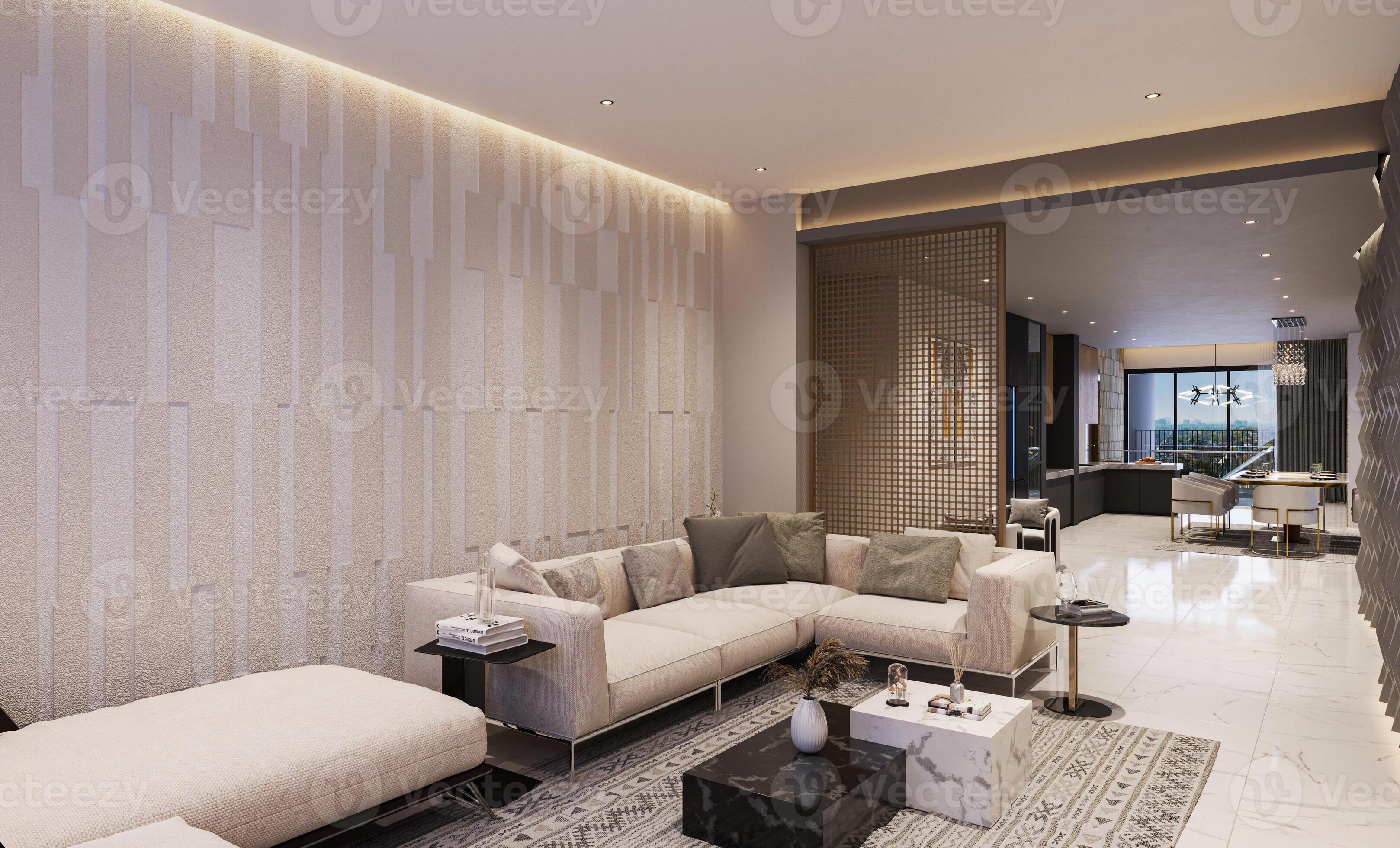 Luxurious Living Room Design Ideas for Small Spaces 3D rendering