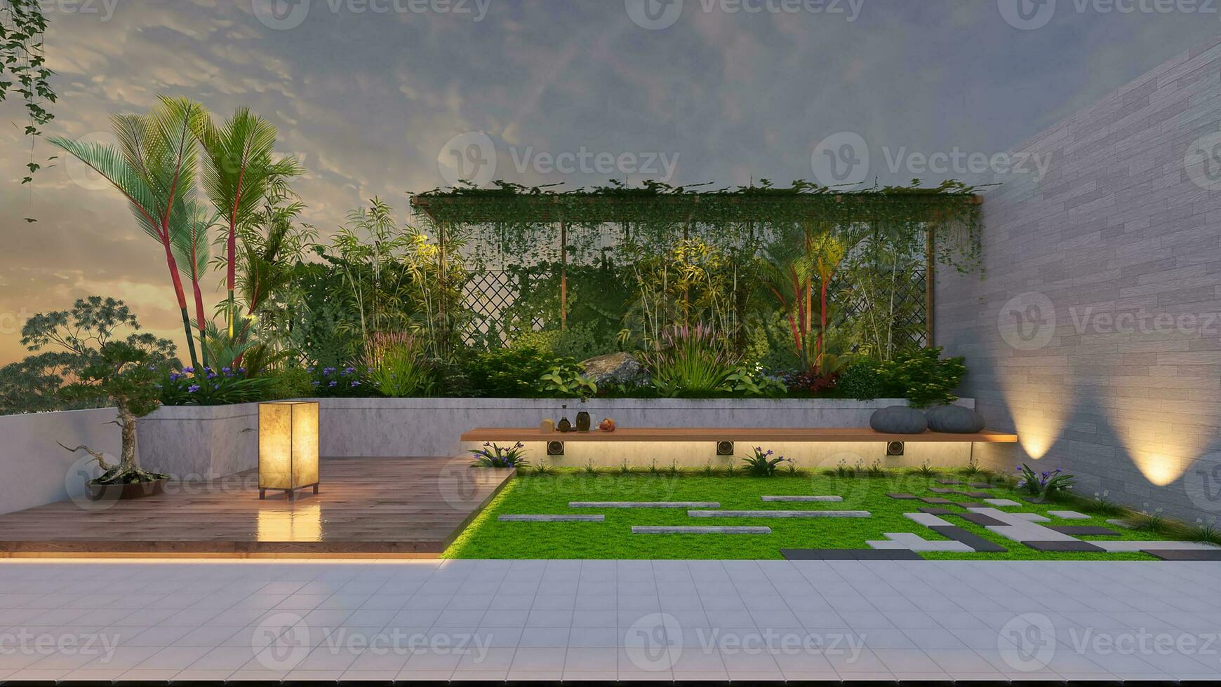 desde techo jardín a cielo salón versátil interior diseño ideas para Alto edificios 3d representación foto