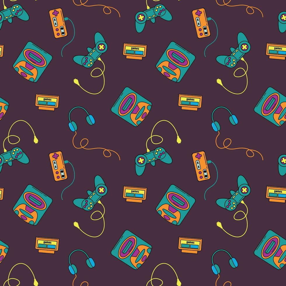 Seamless pattern Retro computer games. Nostalgia of the 90s. Design for fabric, textiles, wallpaper, packaging. vector