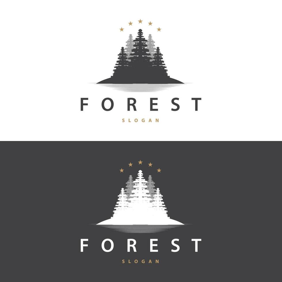 Forest Logo, Vector Forest Wood With Pine Trees, Design Inspirational Badge Label Illustration