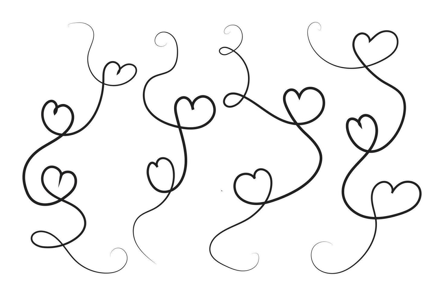 Filigree curly Calligraphic Heart, Fancy Line Flourishes Swirls hearts, curve romantic love sign, Valentines Day divider flourish Swirl, Calligraphy Flourish lettering header hearts scroll vector