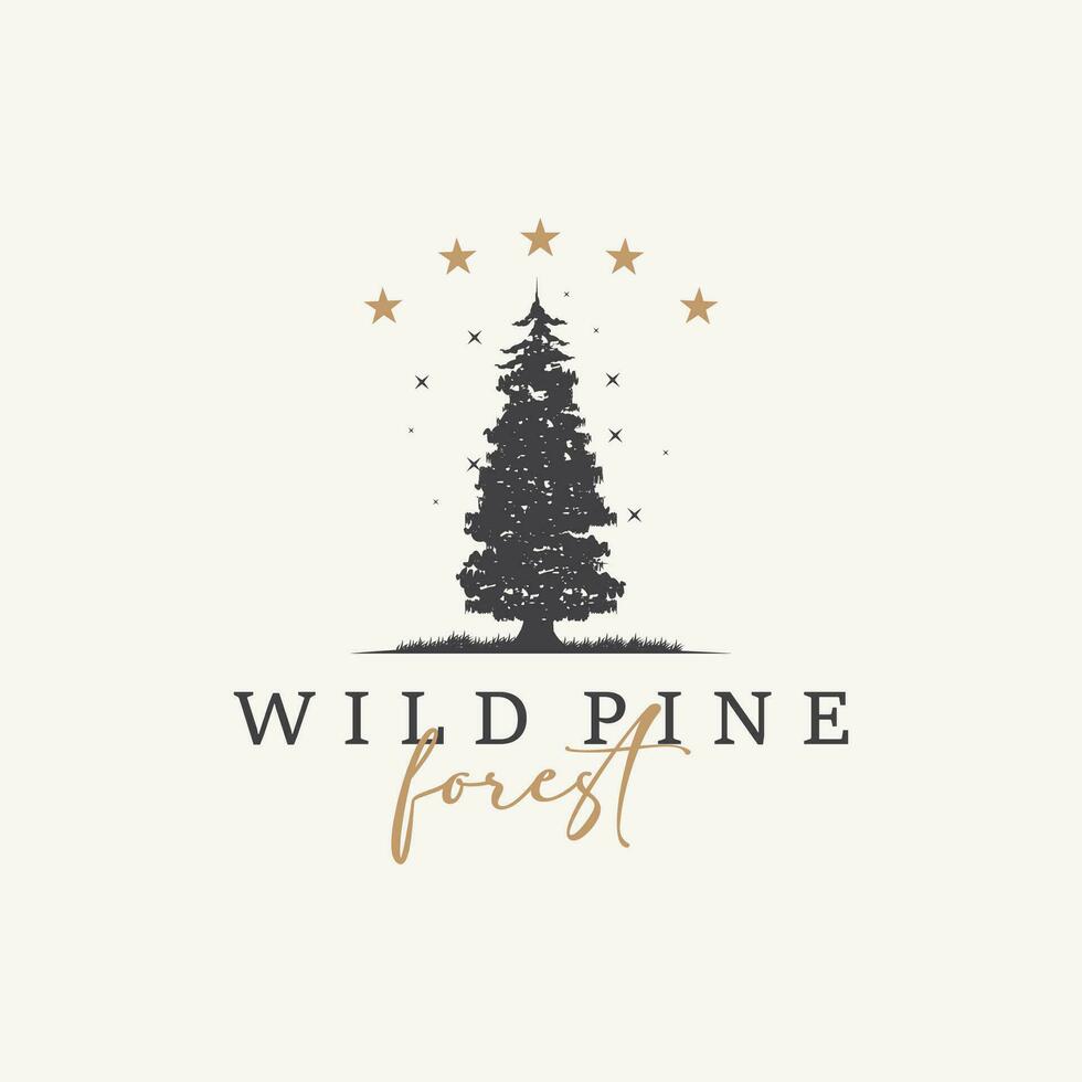 Forest Logo, Vector Forest Wood With Pine Trees, Design Inspirational Badge Label Illustration