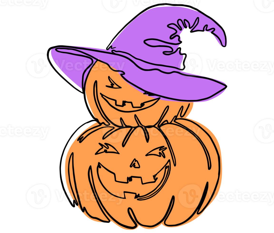 Minimal style pumpkin in hand drawing  isolated on transparent PNG for halloween and Thanksgiving