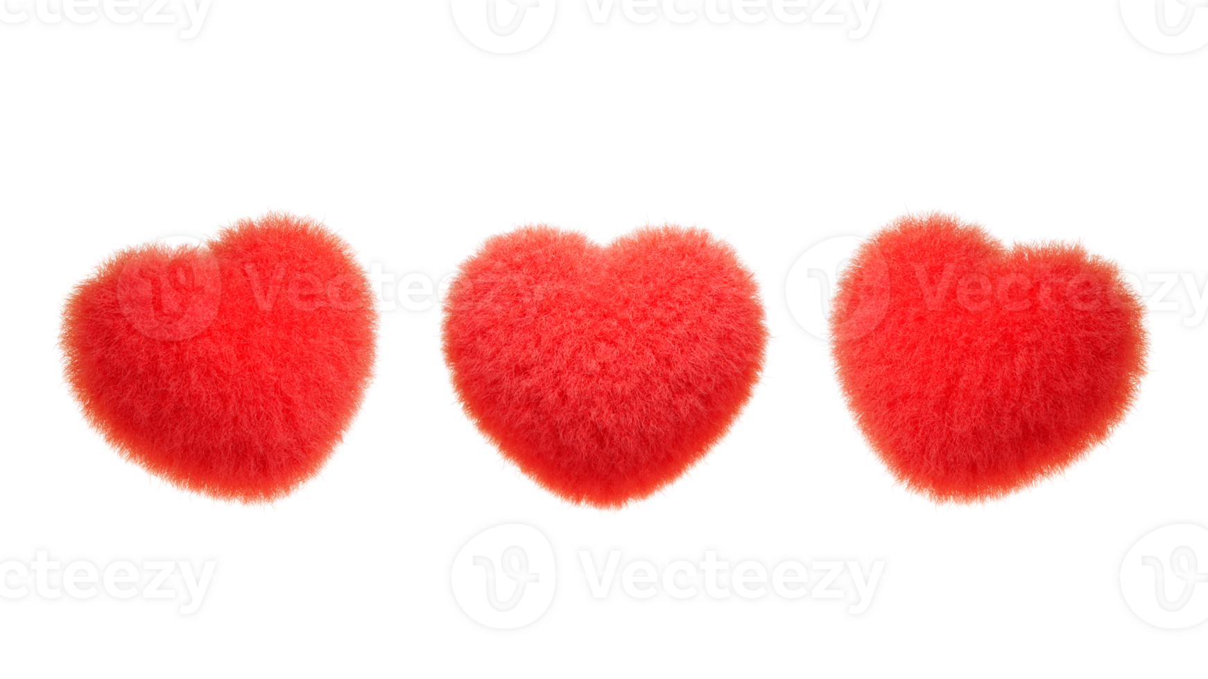 Red fluffy volumetric fur 3D heart. 3d icon, symbol of love png