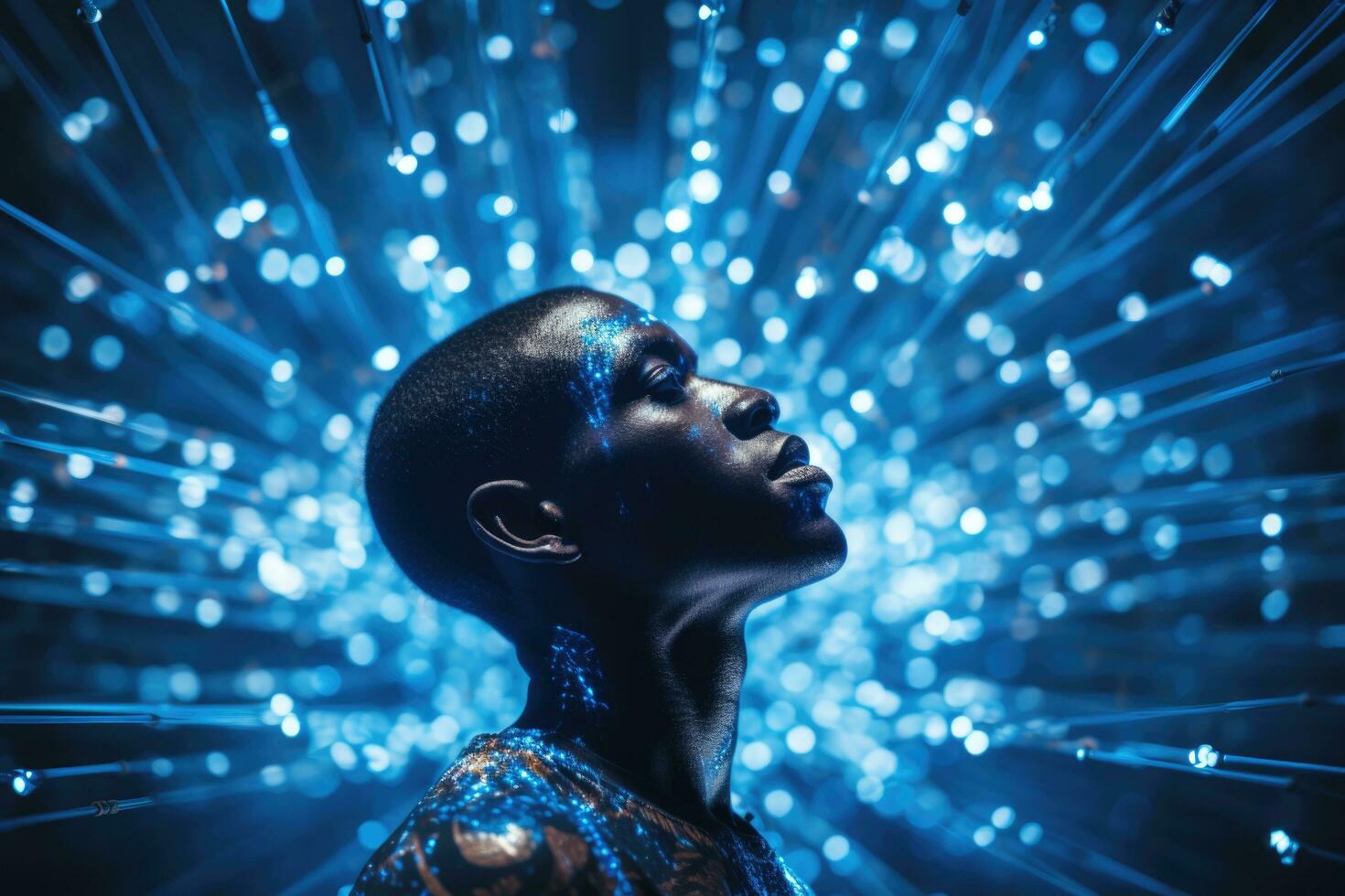 The black man is riddled with neural connections. Artificial intelligence and human concept photo