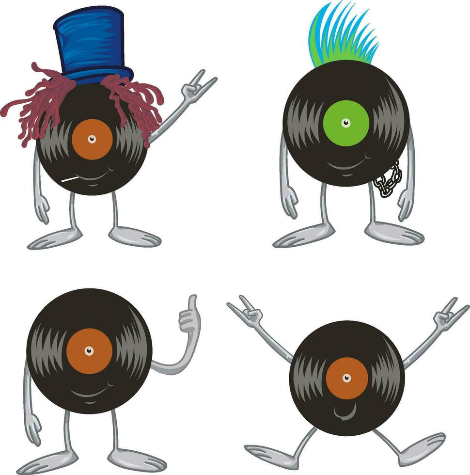 Cute Vinyl Record Character cartoon set. vector illustration