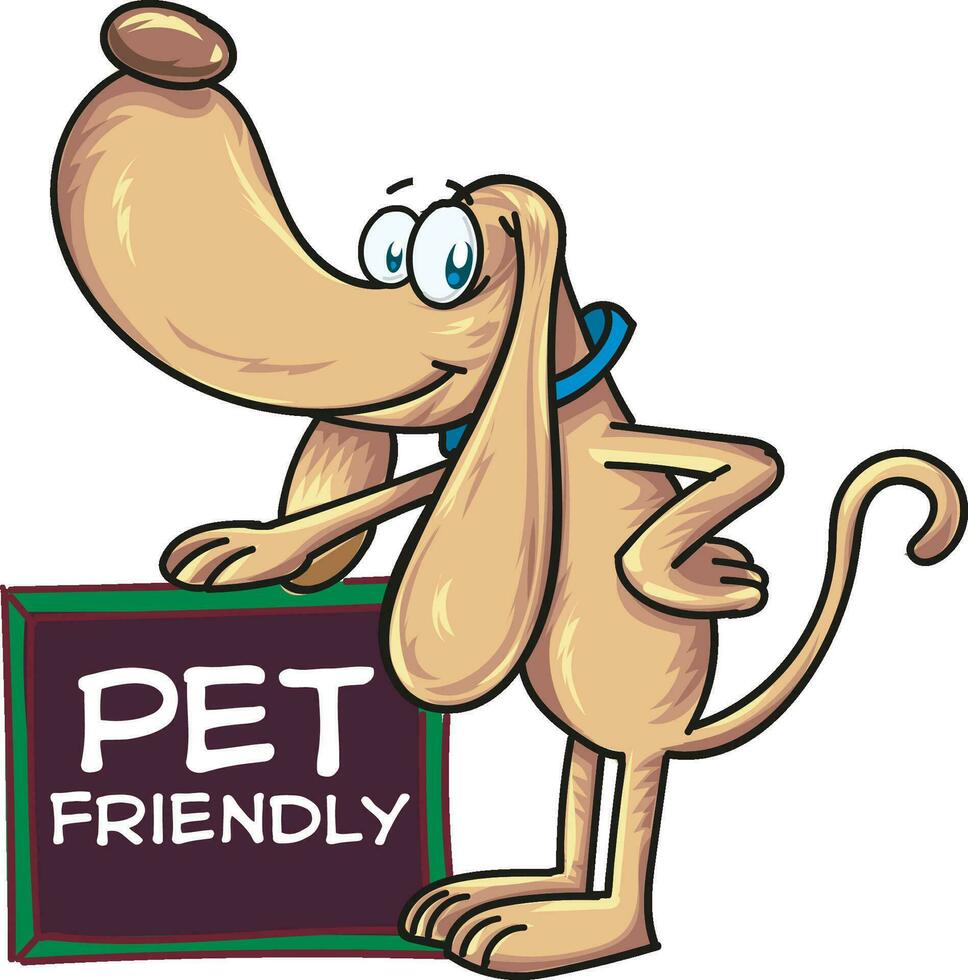 Pet friendly signboard with dog mascot cartoon vector