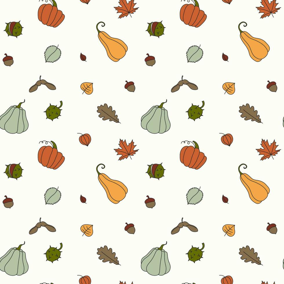 Autumn seamless pattern in colorful doodle style. Simple Vector illustration