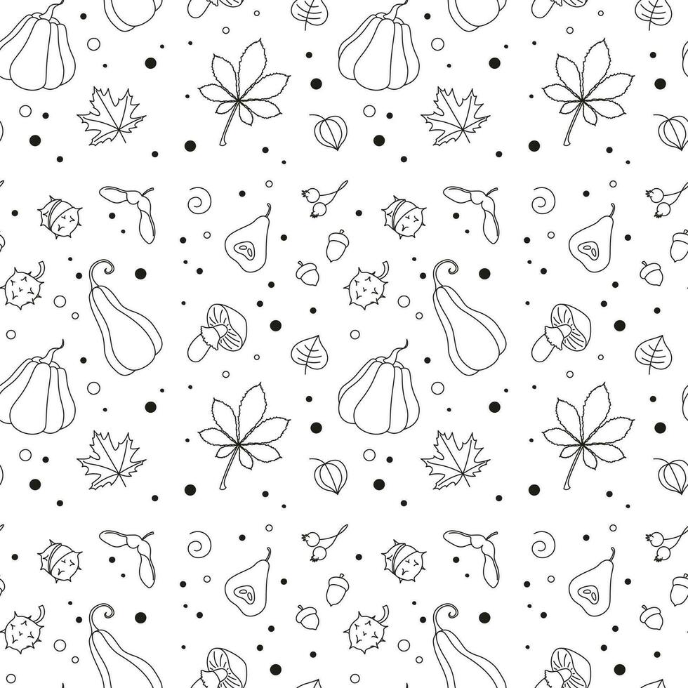 Autumn seamless pattern in simple doodle style. Simple Vector illustration