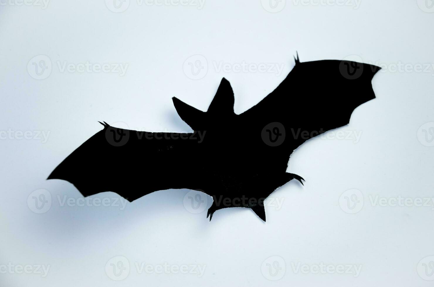 Silhouette of a bat cut out of black paper on a light background photo