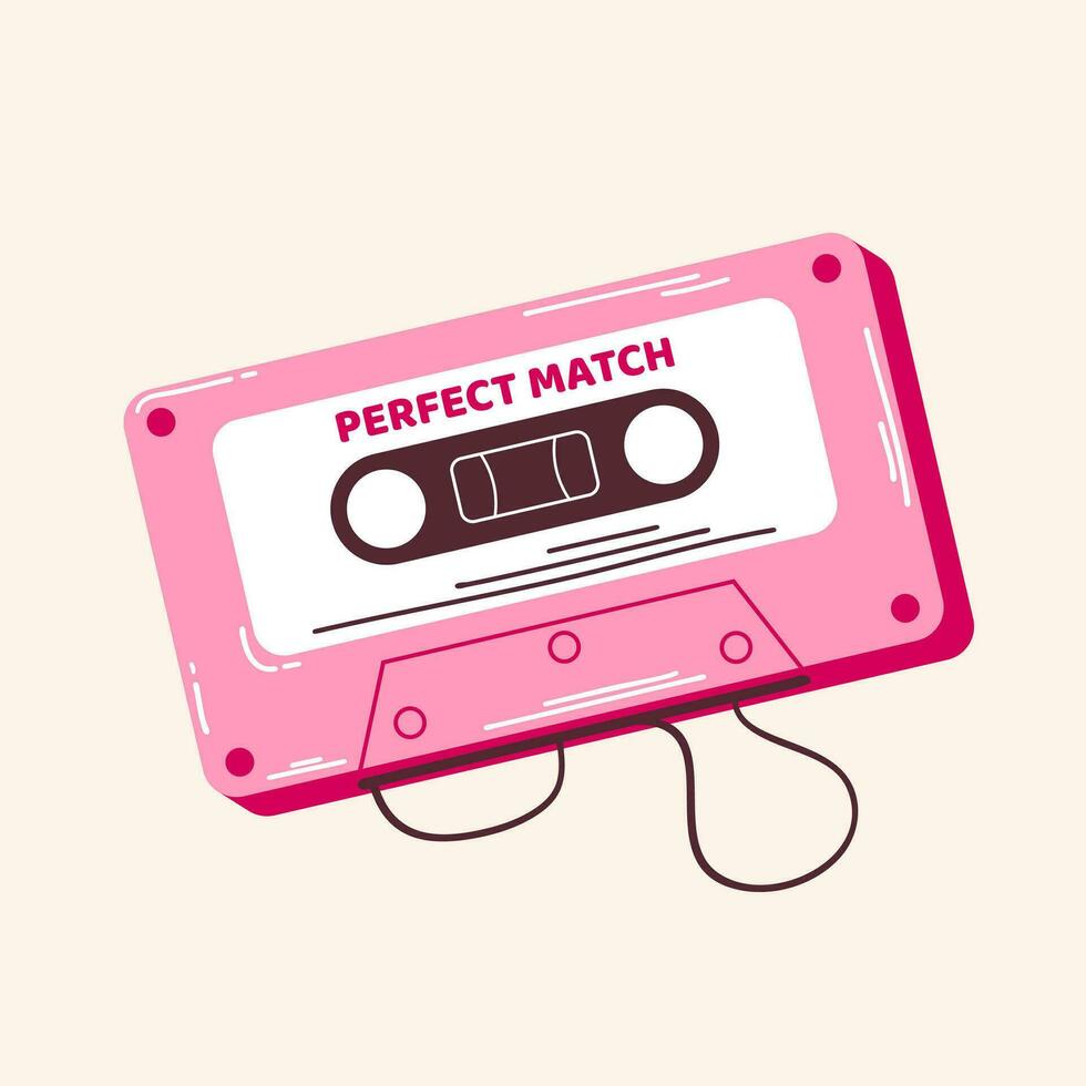 An old pink musical coin from the 90s for Valentine's Day. Colorful vector illustration in retro cartoon style.