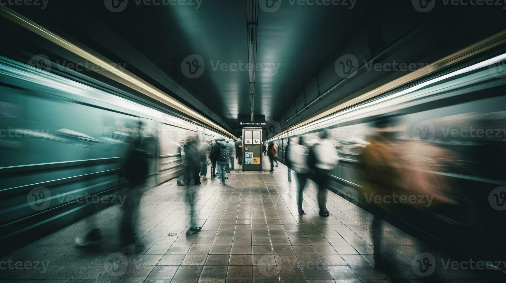 Ai Generative People in subway. Motion blur urban image photo