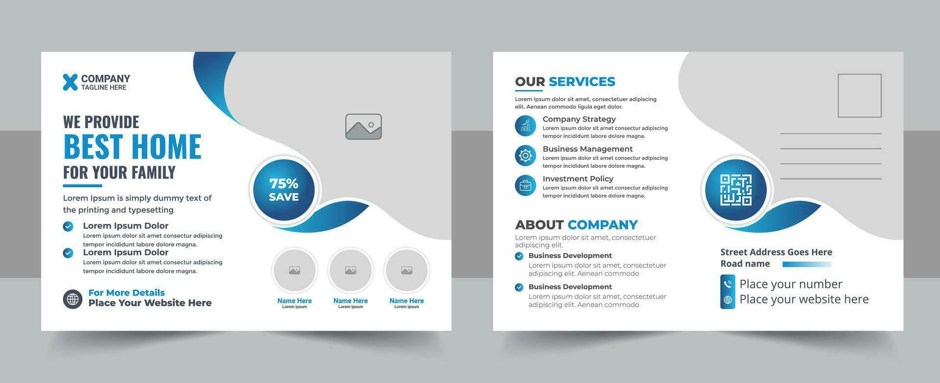 Corporate postcard design template. amazing and modern postcard design. Postcard design template. Postcard real estate, business postcard vector