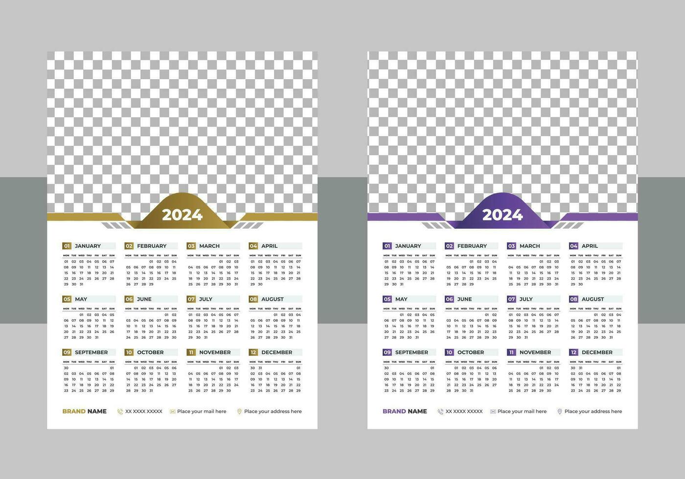Calendar 2024 with simple and modern template design, 2024 Calendar Template, editable vector