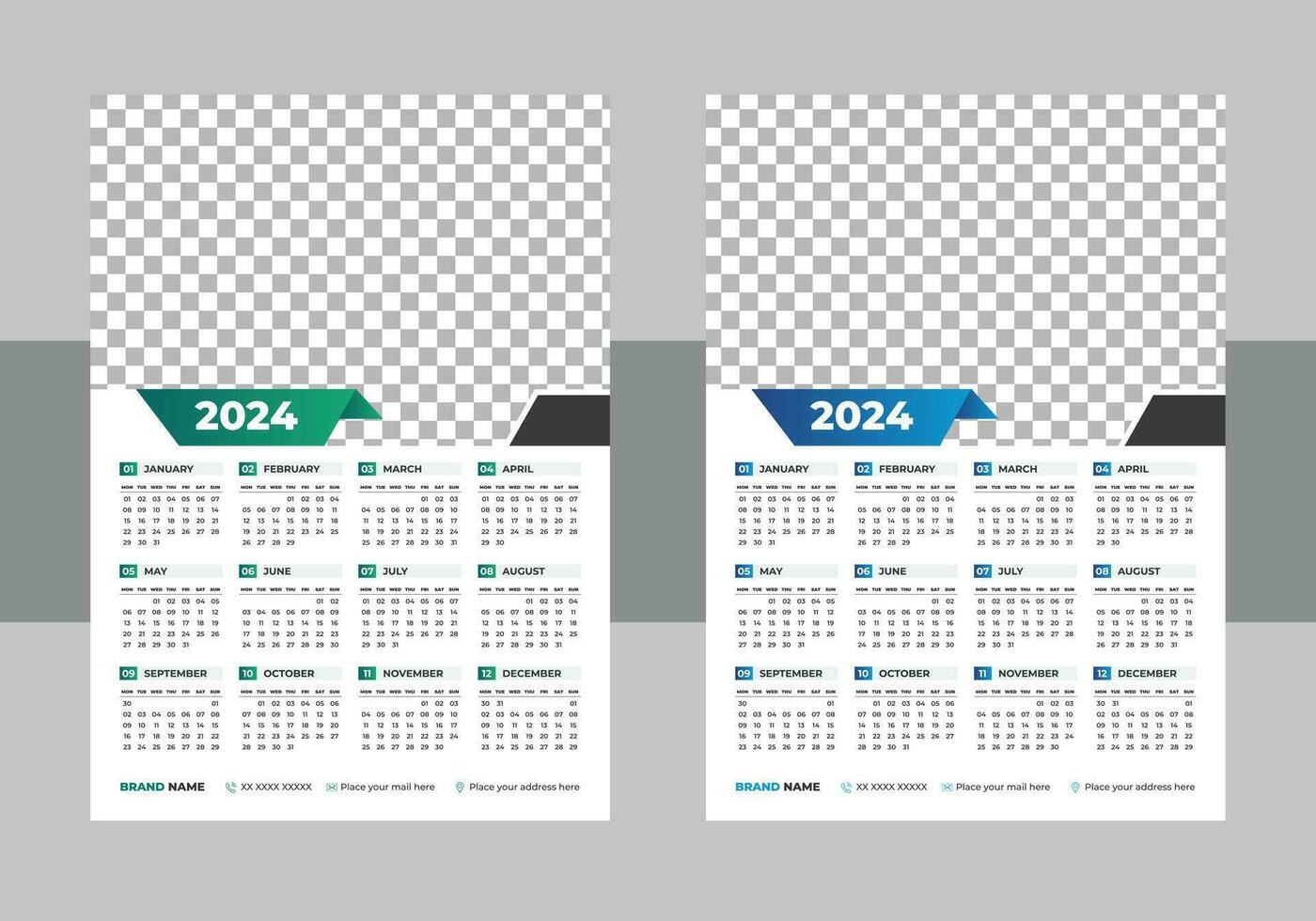 Calendar 2024 with simple and modern design, 2024 Calendar Template, editable vector