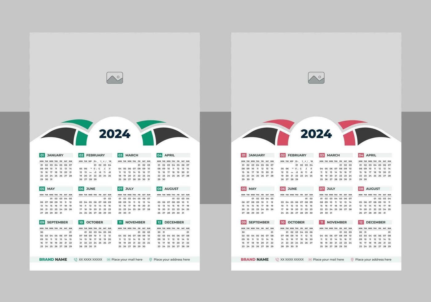 Calendar 2024 week start Monday corporate set design template vector