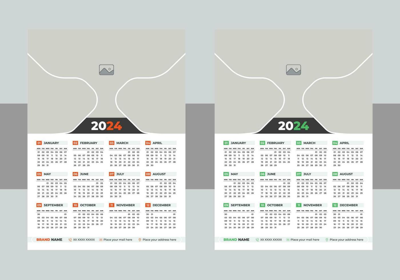 calendario 2024 con sencillo y moderno diseño, semana empieza lunes, sencillo calandrar diseño o anual diario organizador en Inglés vector