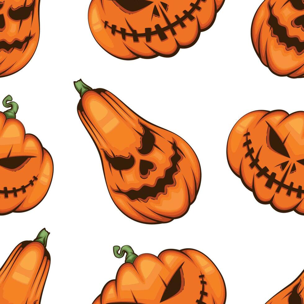 Víspera de Todos los Santos modelo diseño, de miedo calabaza mal antecedentes. escalofriante Víspera de Todos los Santos antecedentes con calabazas con de miedo caras, mal calabazas antecedentes vector