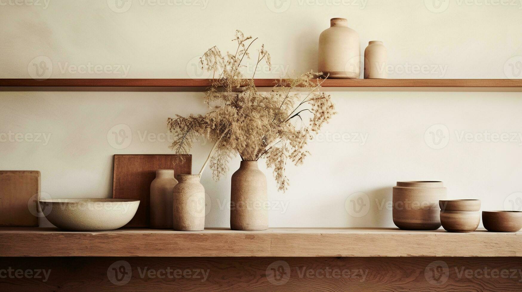 Generative AI, kitchen interior, minimalistic japanese wabi sabi style