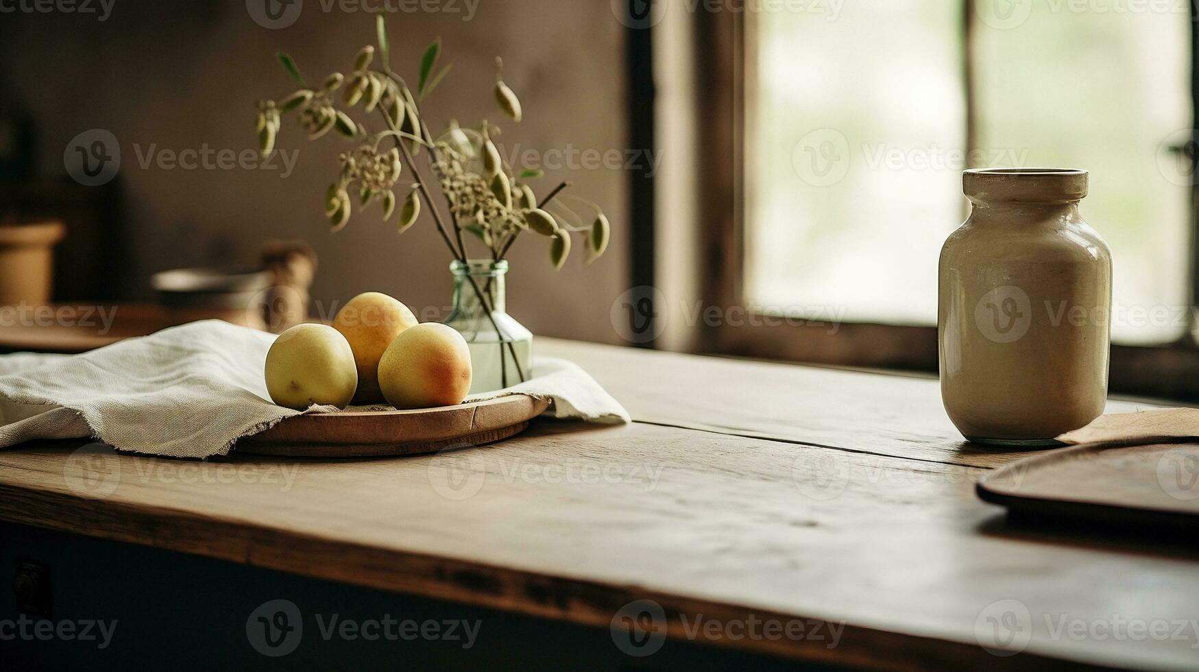 Generative AI, kitchen interior, minimalistic japanese wabi sabi style