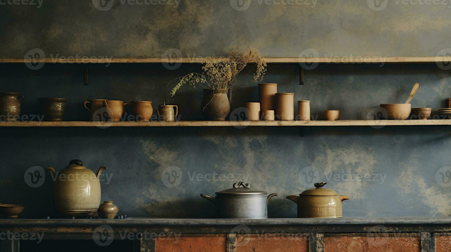 Generative AI, kitchen interior, minimalistic japanese wabi sabi style