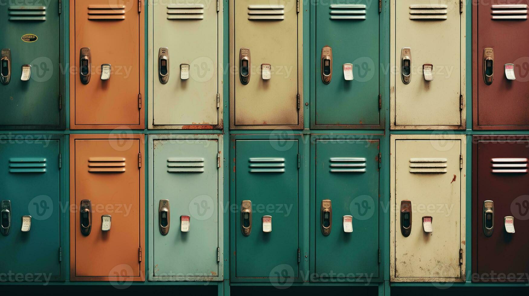 generativo ai, fila de alto colegio casilleros en el pasillo, armario habitación foto