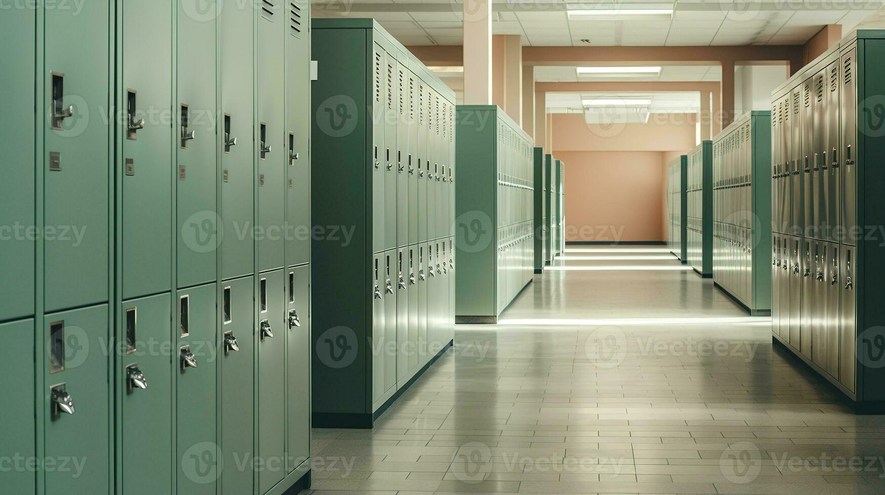 generativo ai, fila de alto colegio casilleros en el pasillo, armario habitación foto