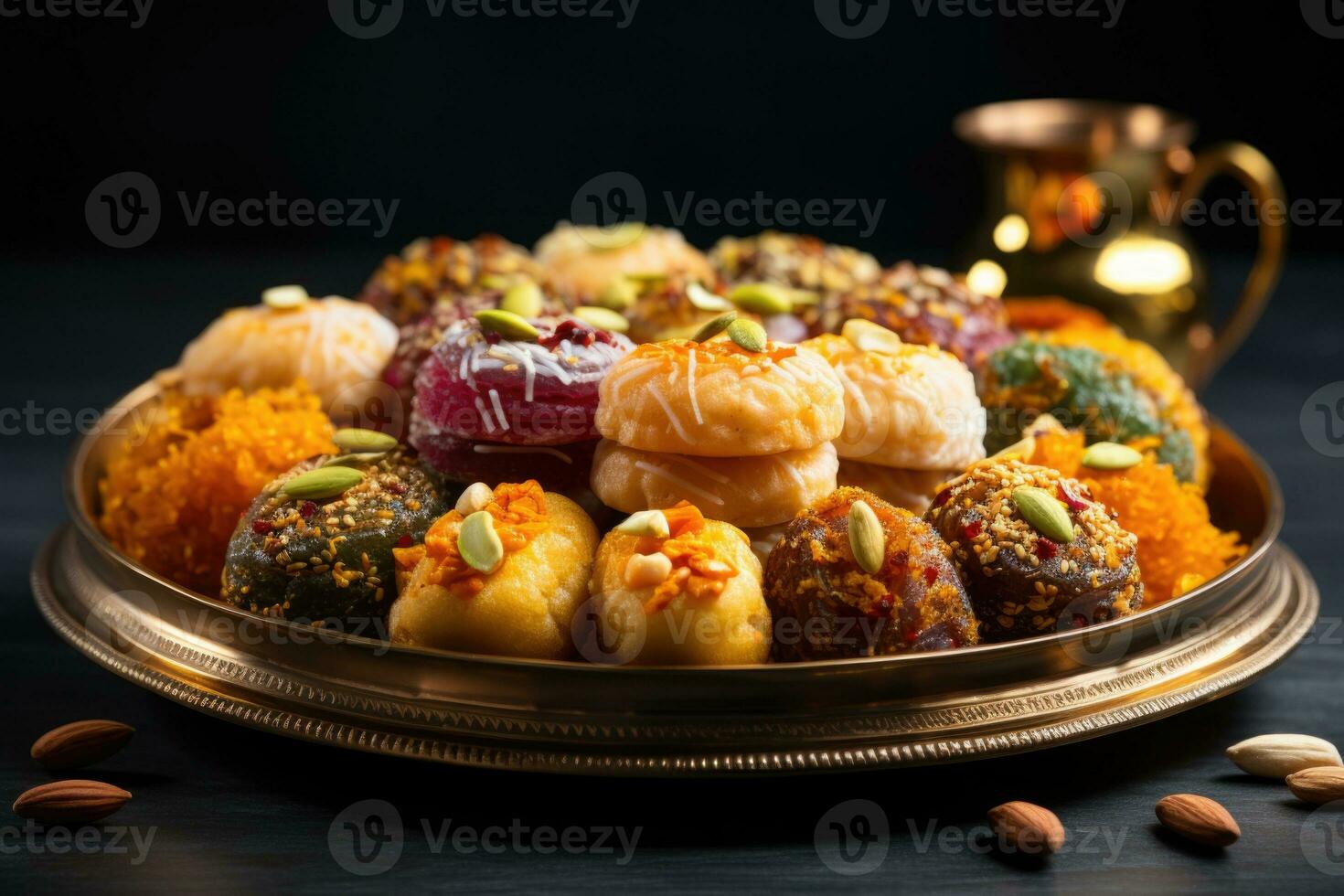 Plate with oriental sweets. Lohri fire festival in India. photo