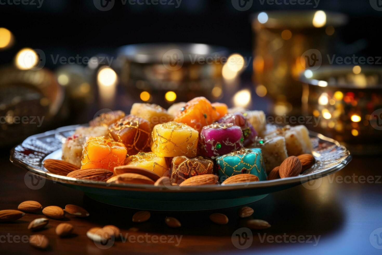 Plate with oriental sweets. Eastern holidays. photo