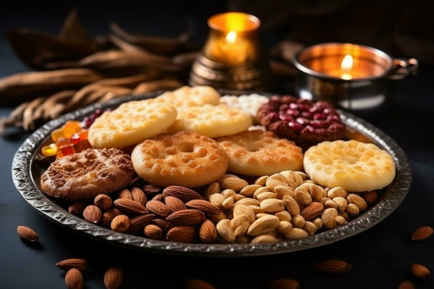 Plate with oriental sweets. Eastern holidays. photo