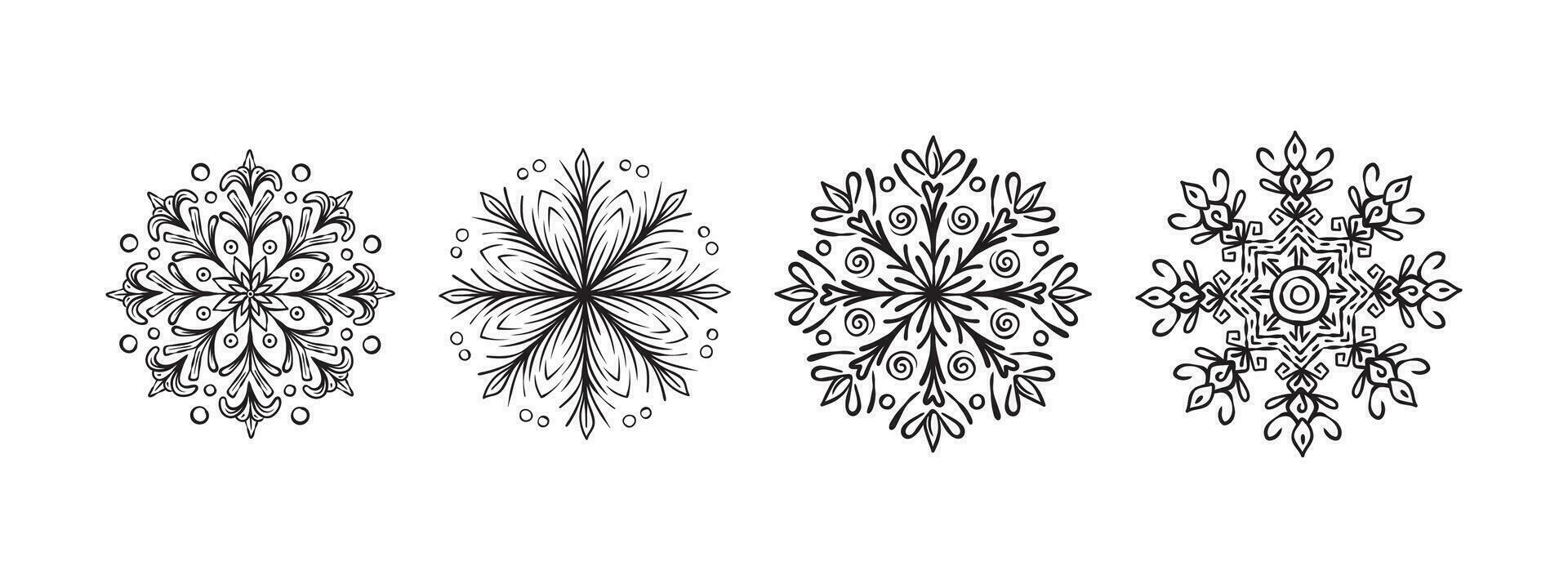 Snowflakes set. Hand Drawn snowflakes. Snowflake sketch. Vector scalable graphics