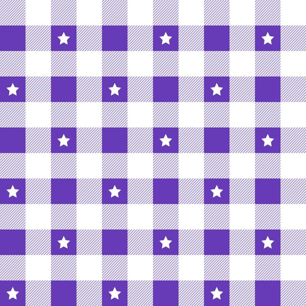 Purple plaid pattern with star background. plaid pattern background. plaid background. Seamless pattern. for backdrop, decoration, gift wrapping, gingham tablecloth, blanket, tartan. vector