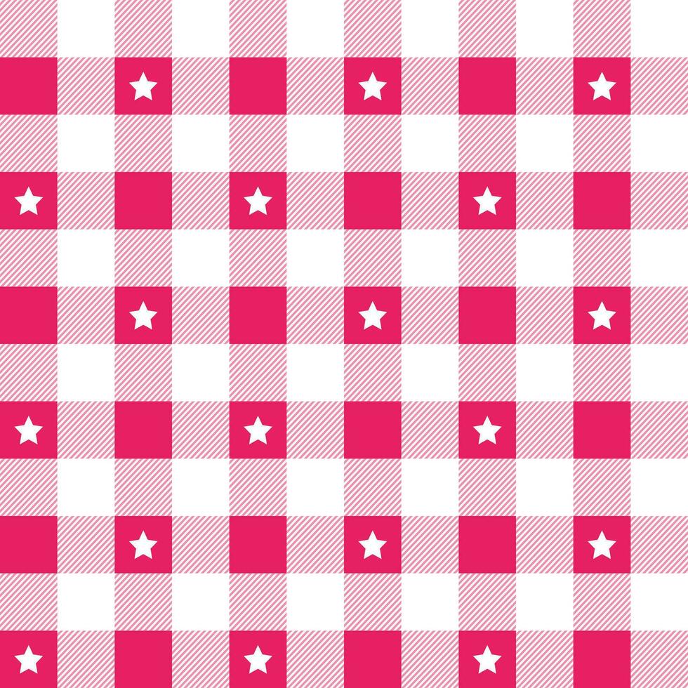 Pink plaid pattern with star background. plaid pattern background. plaid background. Seamless pattern. for backdrop, decoration, gift wrapping, gingham tablecloth, blanket, tartan. vector