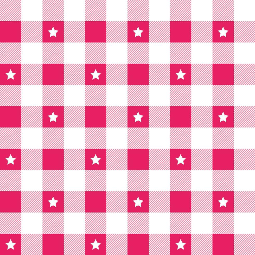 Pink plaid pattern with star background. plaid pattern background. plaid background. Seamless pattern. for backdrop, decoration, gift wrapping, gingham tablecloth, blanket, tartan. vector