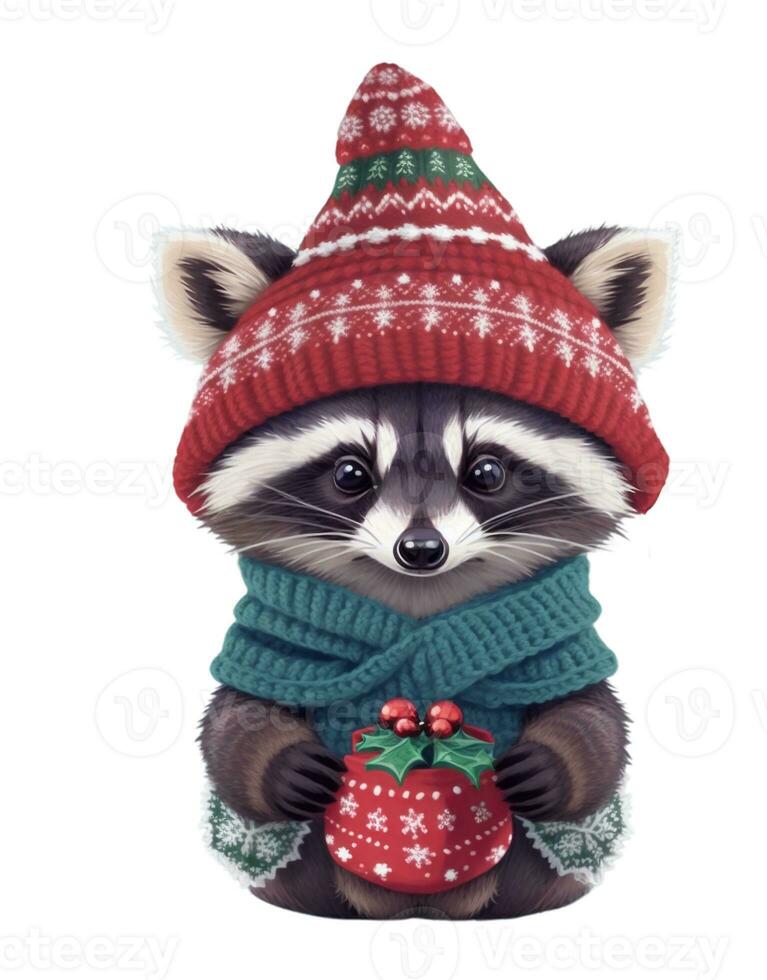 raccoon in winter hat christmas graphic photo