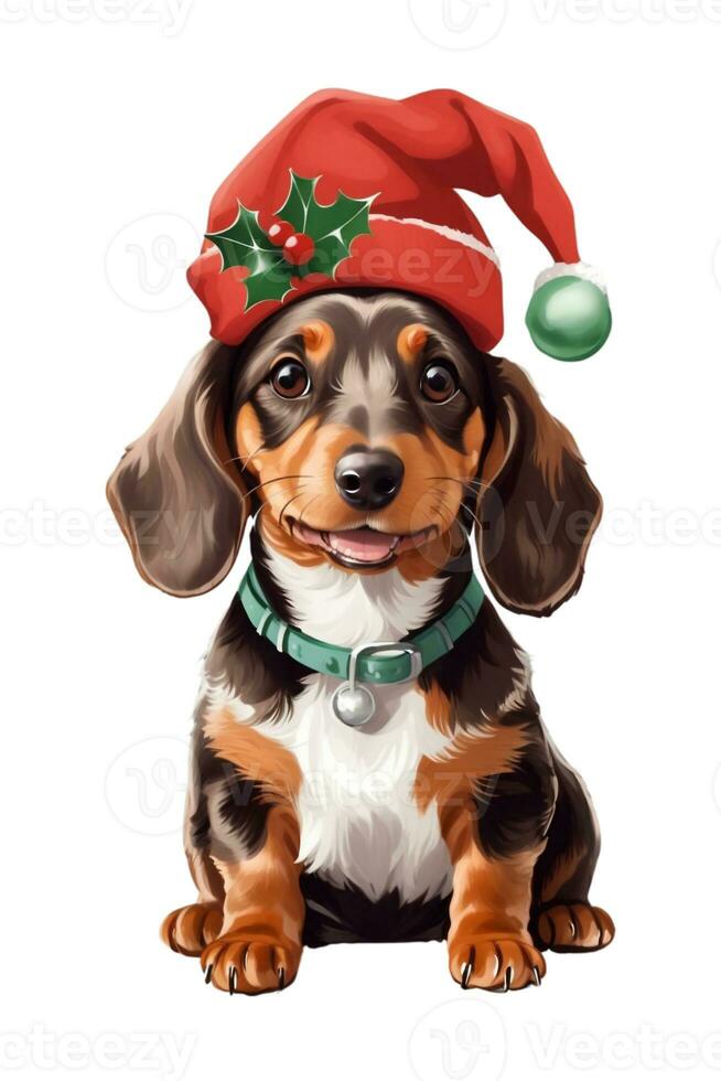 dachshund in santa hat isolated christmas artwork photo