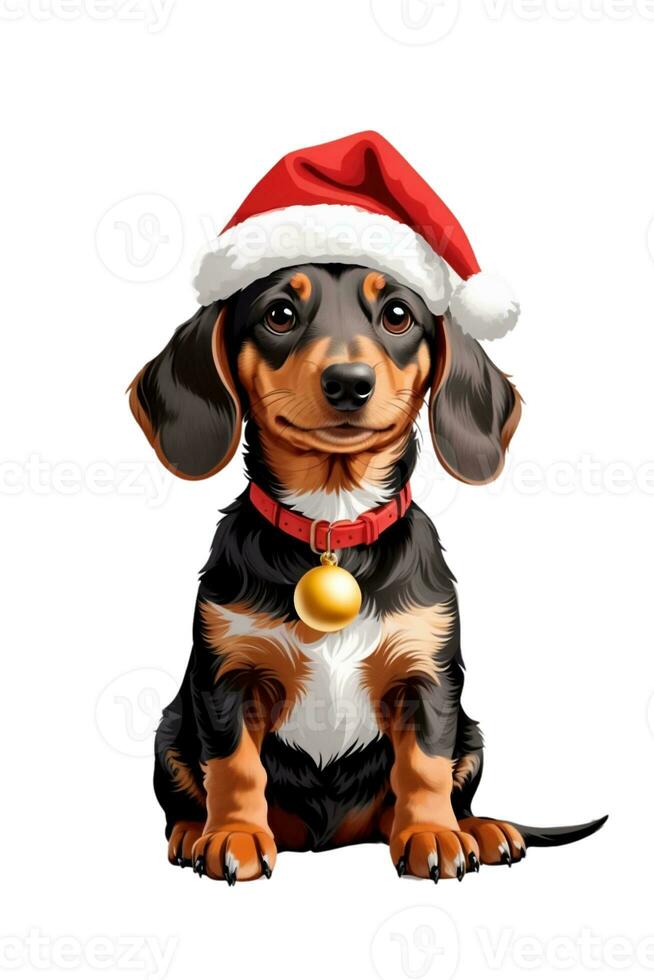 dachshund in santa hat isolated christmas artwork photo