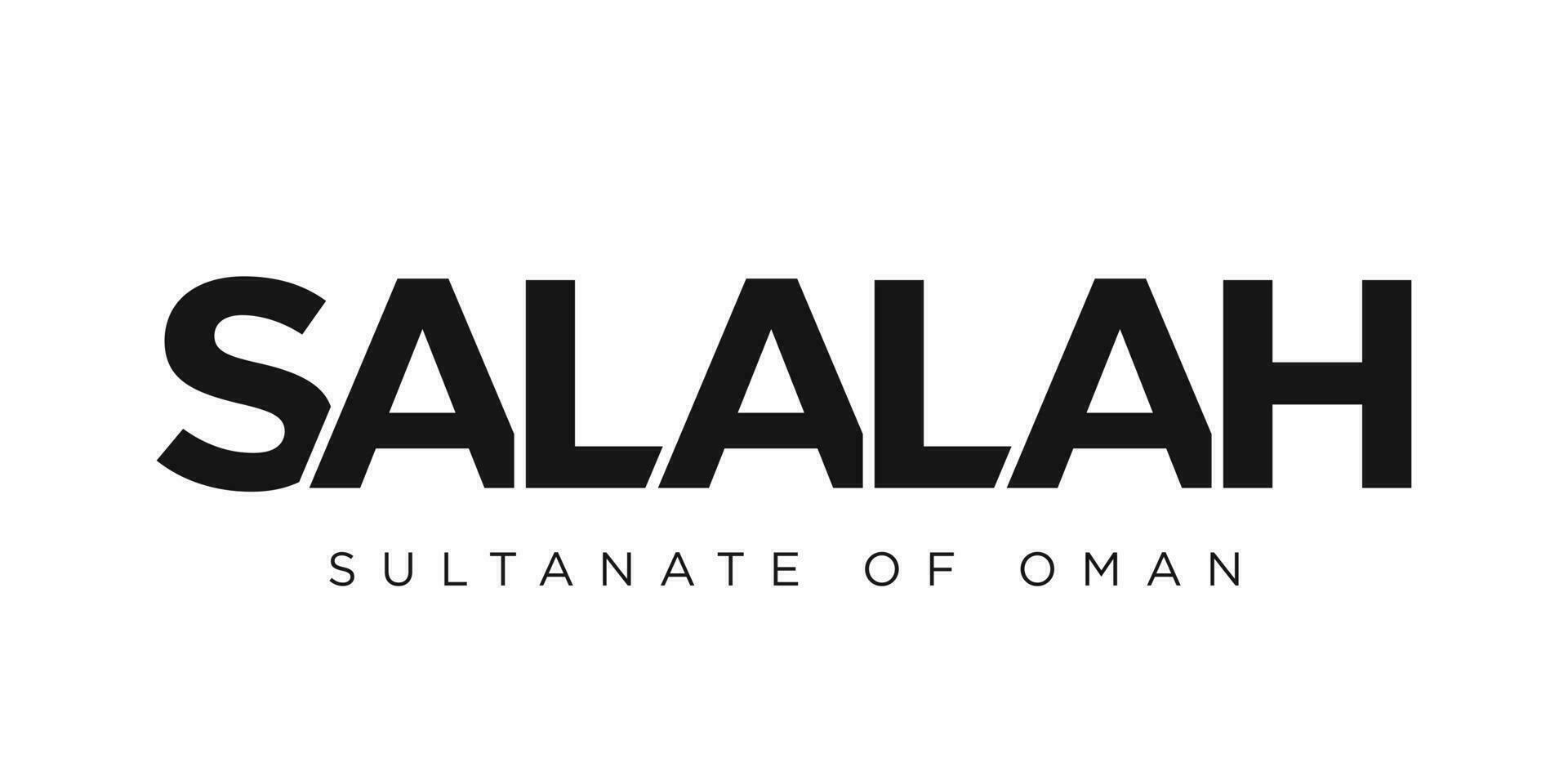 Salalah in the Oman emblem. The design features a geometric style, vector illustration with bold typography in a modern font. The graphic slogan lettering.