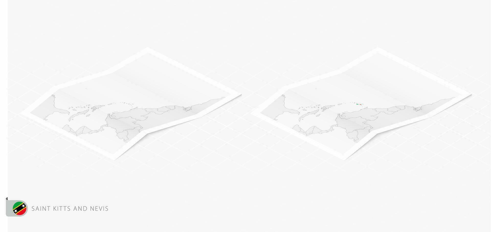 Set of two realistic map of Saint Kitts and Nevis with shadow. The flag and map of Saint Kitts and Nevis in isometric style. vector