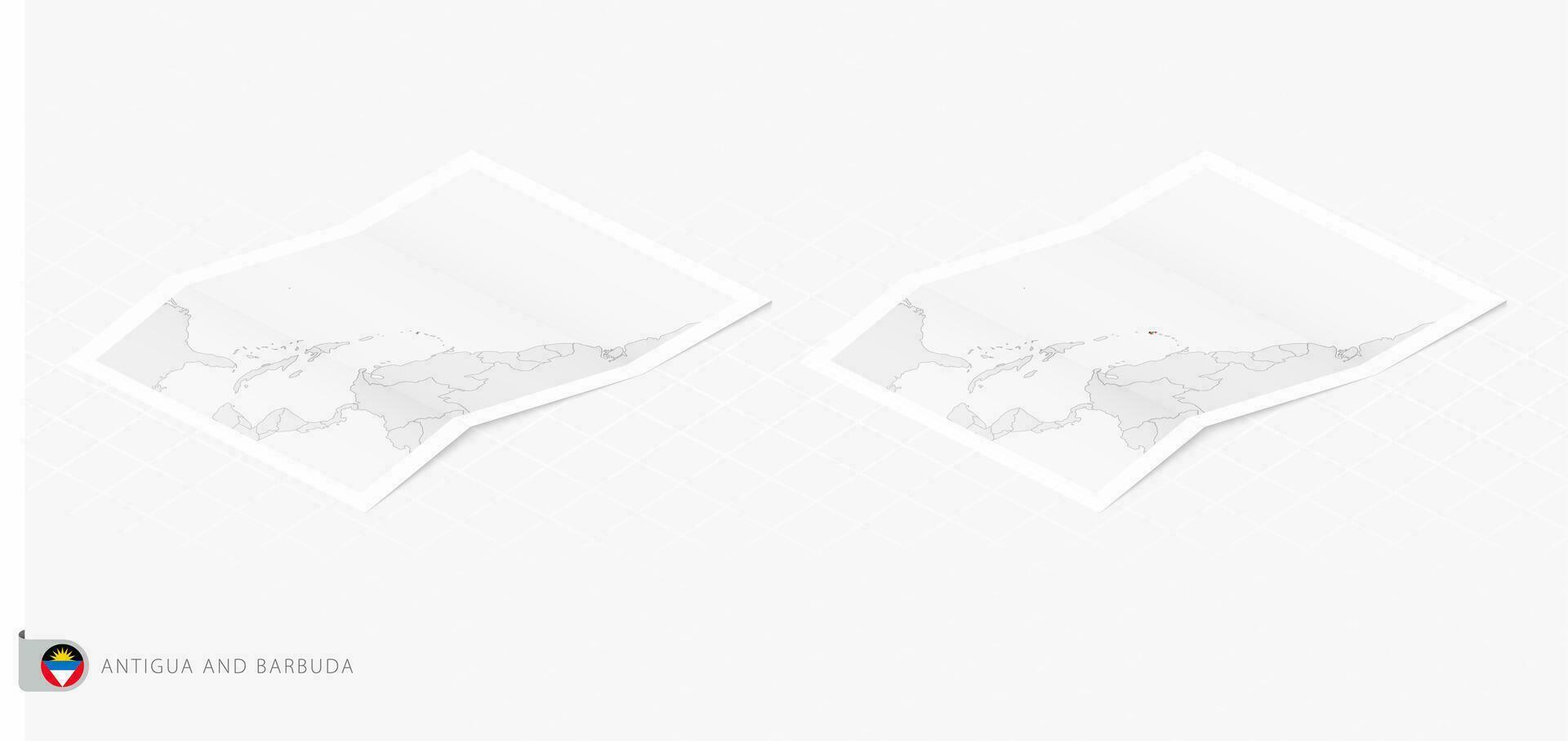 Set of two realistic map of Antigua and Barbuda with shadow. The flag and map of Antigua and Barbuda in isometric style. vector
