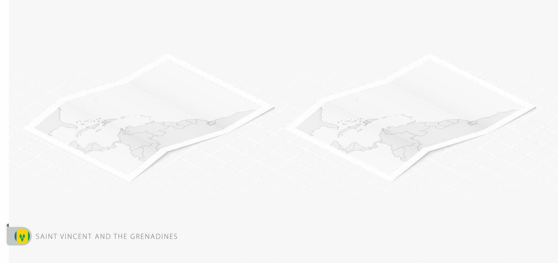 Set of two realistic map of Saint Vincent and the Grenadines with shadow. The flag and map of Saint Vincent and the Grenadines in isometric style. vector
