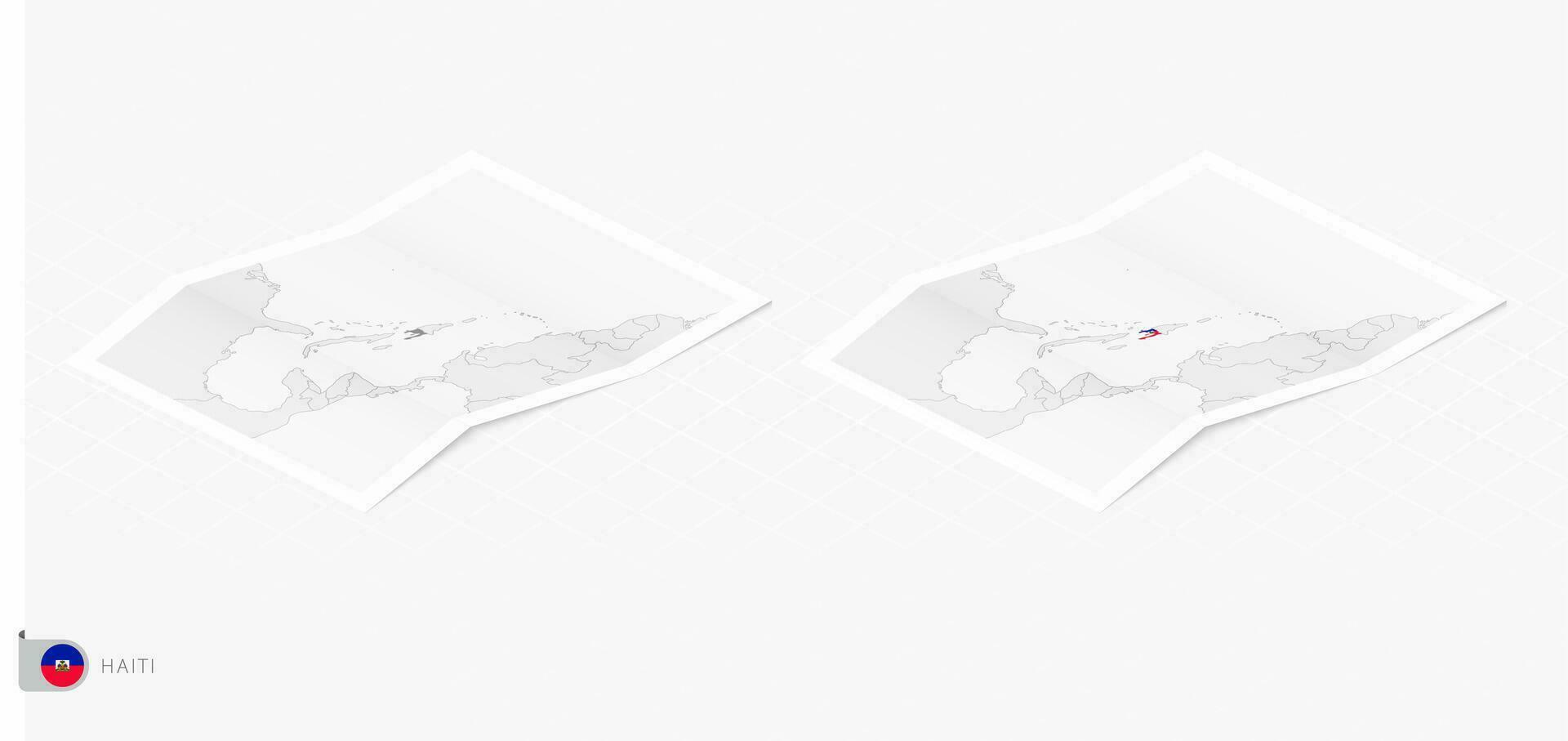 Set of two realistic map of Haiti with shadow. The flag and map of Haiti in isometric style. vector