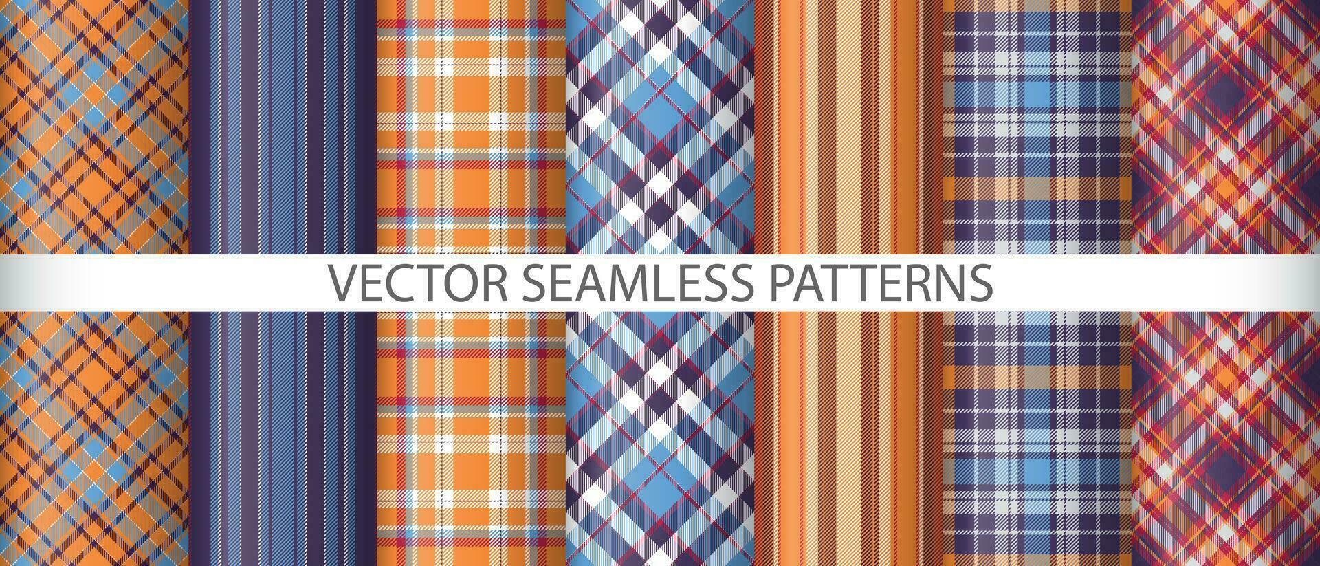 Set seamless texture fabric. Tartan textile pattern. Vector background check plaid.