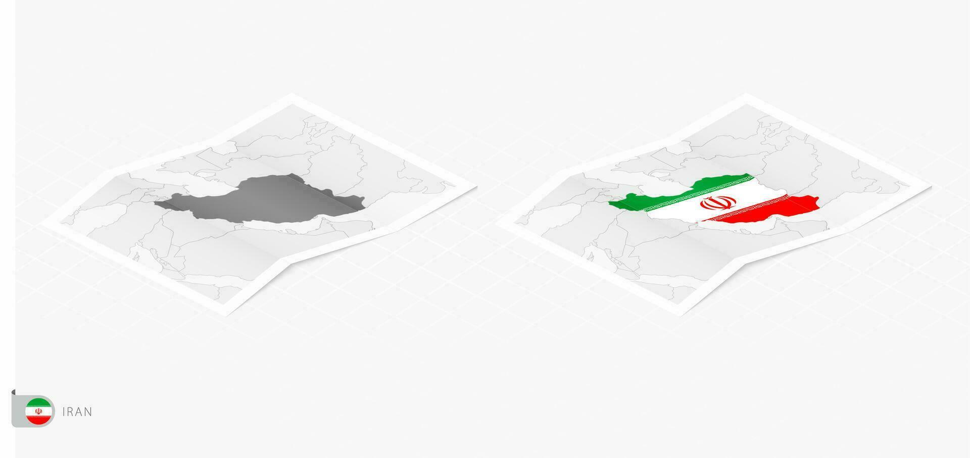 Set of two realistic map of Iran with shadow. The flag and map of Iran in isometric style. vector