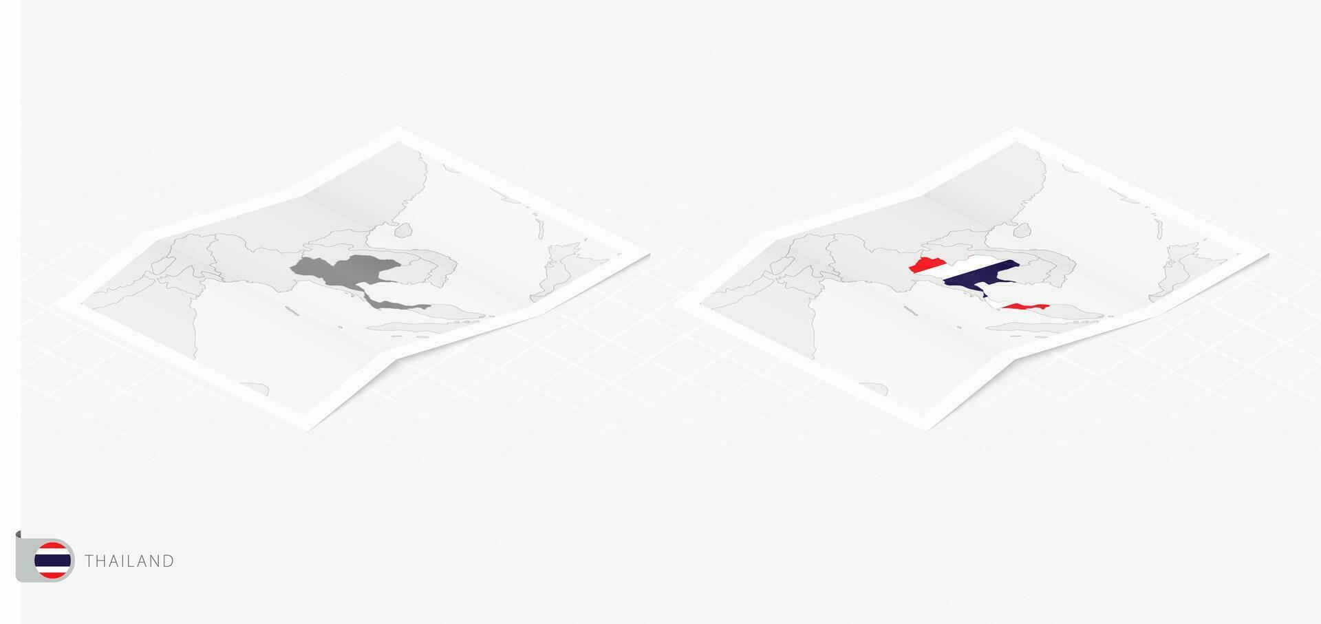 Set of two realistic map of Thailand with shadow. The flag and map of Thailand in isometric style. vector